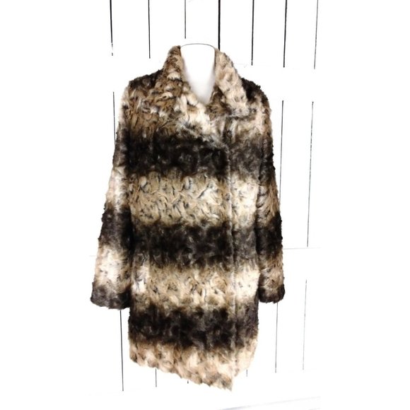 Striped faux fur winter coat/chunky faux fur brown striped jacket/Hal Rubenstein - Picture 5 of 10